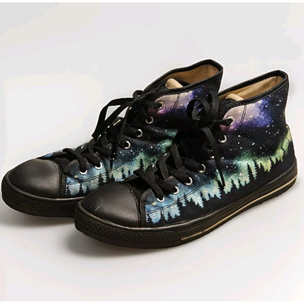 Galaxy Fir Forest Stary Night High Tops Sneakers Size 43 Ombre Green Blue Purple